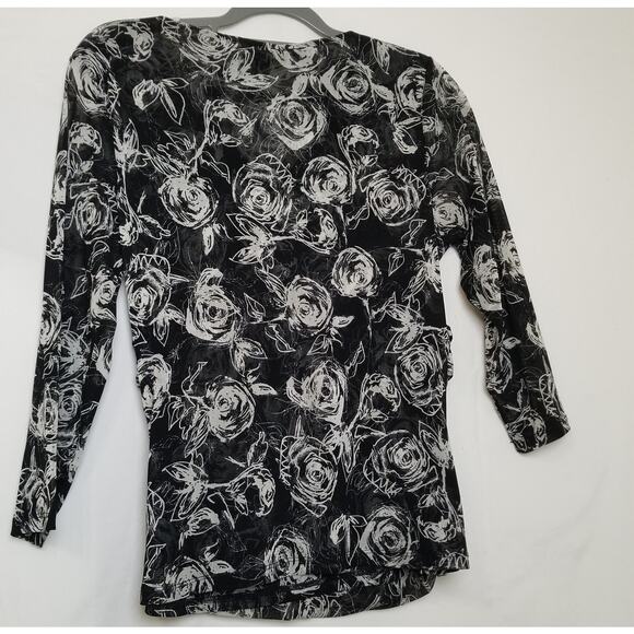 Alfani Petite Sheer Black White Floral Criss Cross Draped Front V-Neck Size P/L - Picture 4 of 6